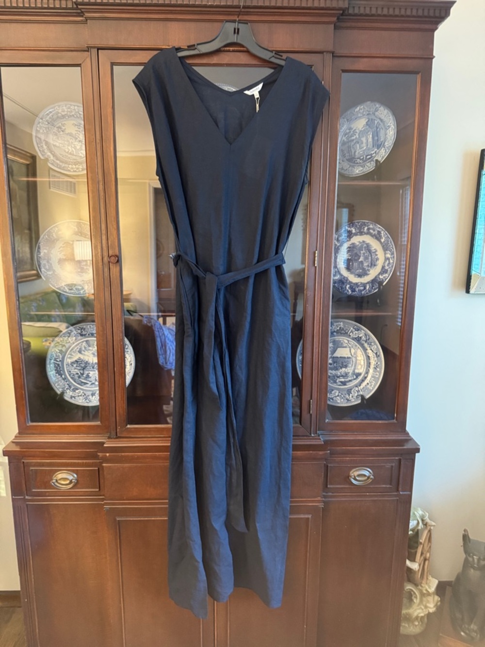 Splendid Navy Sleeveless V-Neck Tie-Waist Maxi Dress